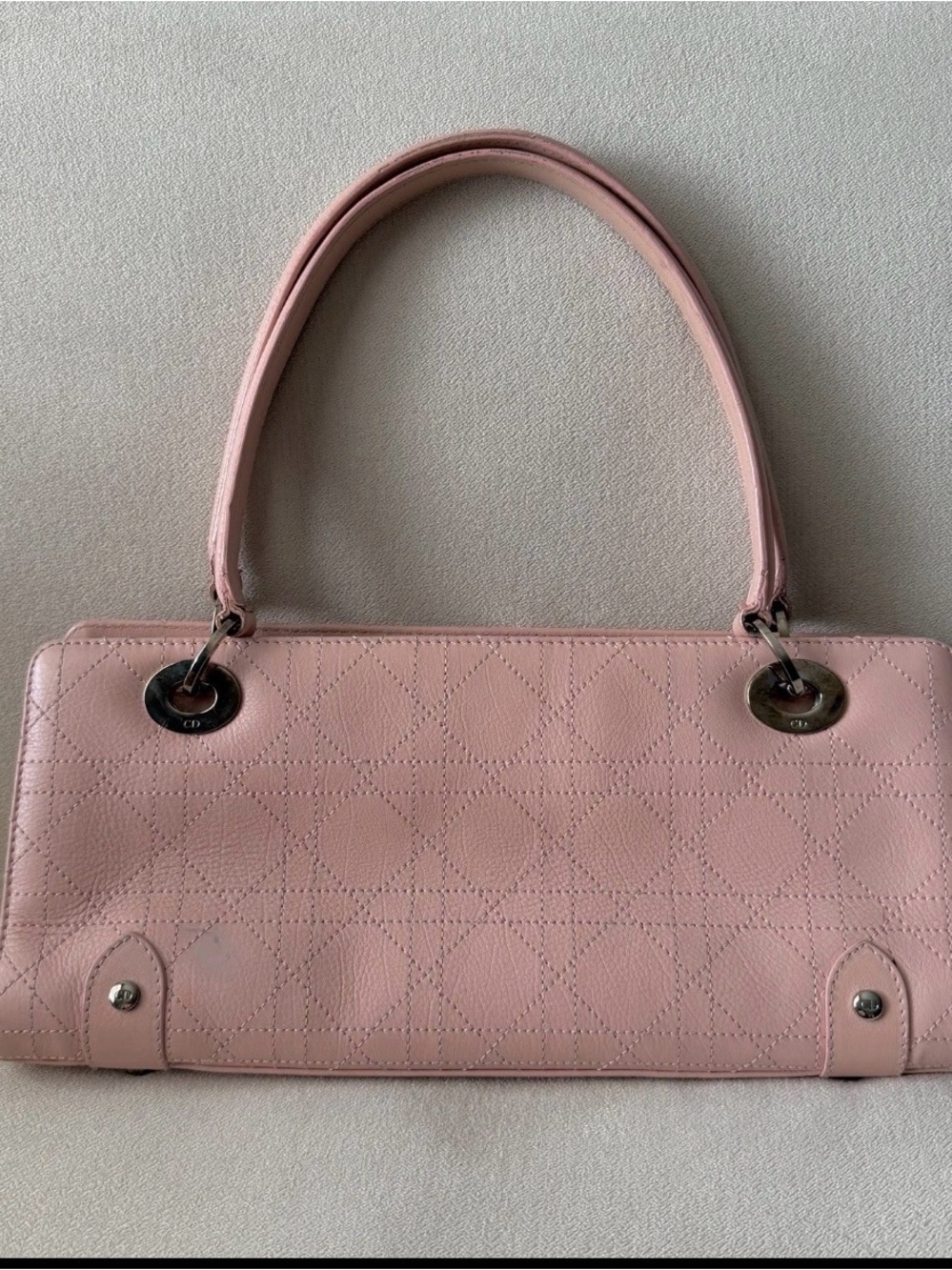 Dior Pale Pink Quilted Leather Shoulder Bag with Dior Charm